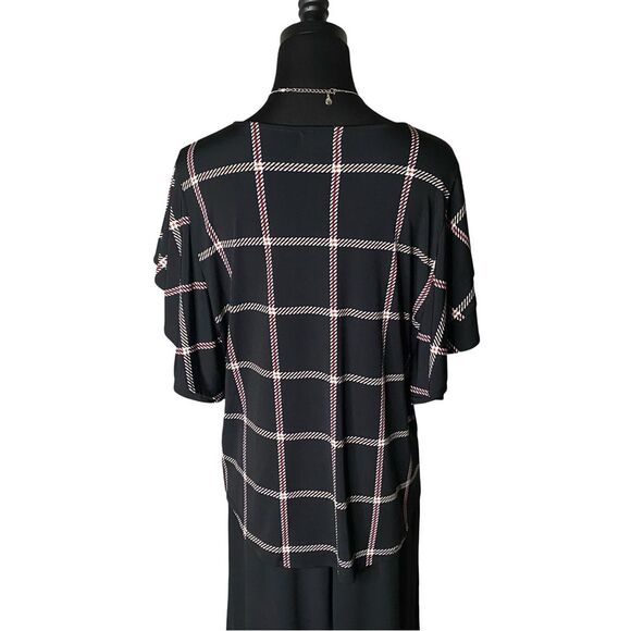 Liz Claiborne Career Double Ruffle Stretchy Black Blouse Petite XL - Picture 5 of 10